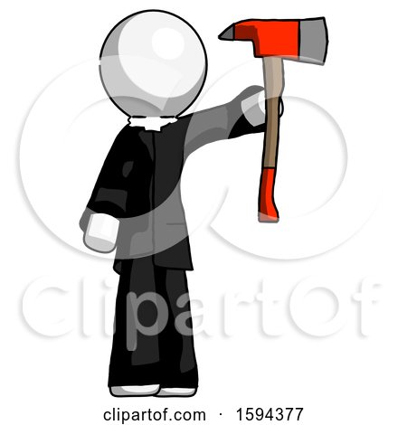 White Clergy Man Holding up Red Firefighter's Ax by Leo Blanchette