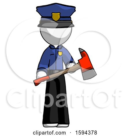 White Police Man Holding Red Fire Fighter's Ax by Leo Blanchette