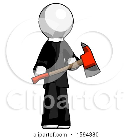 White Clergy Man Holding Red Fire Fighter's Ax by Leo Blanchette