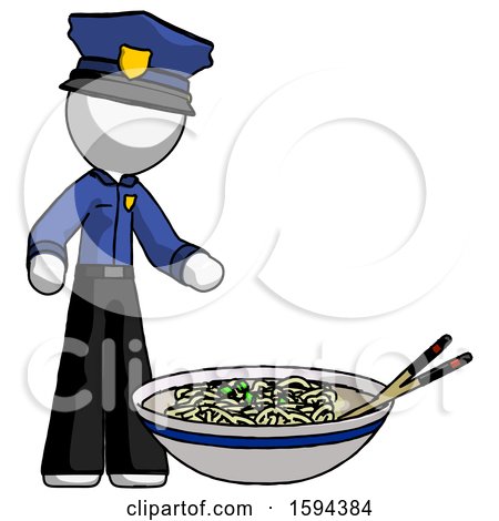White Police Man and Noodle Bowl, Giant Soup Restaraunt Concept by Leo Blanchette