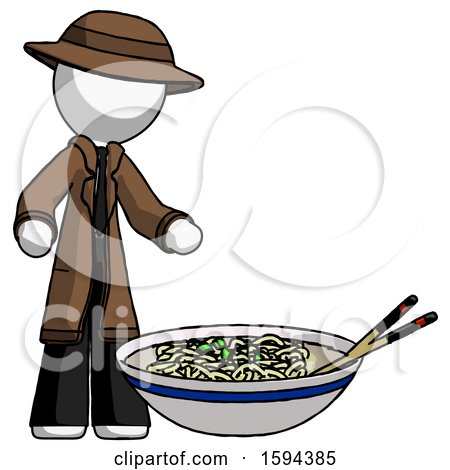 White Detective Man and Noodle Bowl, Giant Soup Restaraunt Concept by Leo Blanchette