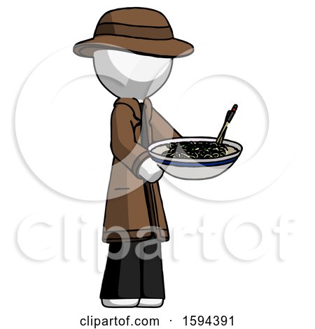 White Detective Man Holding Noodles Offering to Viewer by Leo Blanchette