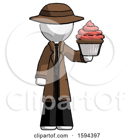 White Detective Man Presenting Pink Cupcake to Viewer by Leo Blanchette