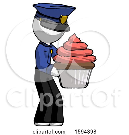 White Police Man Holding Large Cupcake Ready to Eat or Serve by Leo Blanchette