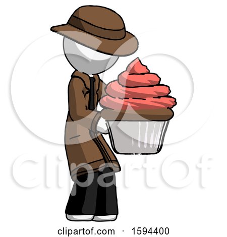 White Detective Man Holding Large Cupcake Ready to Eat or Serve by Leo Blanchette