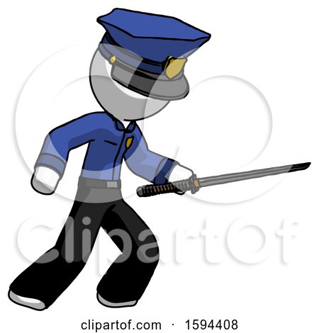White Police Man Stabbing with Ninja Sword Katana by Leo Blanchette