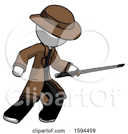 White Detective Man Stabbing with Ninja Sword Katana by Leo Blanchette