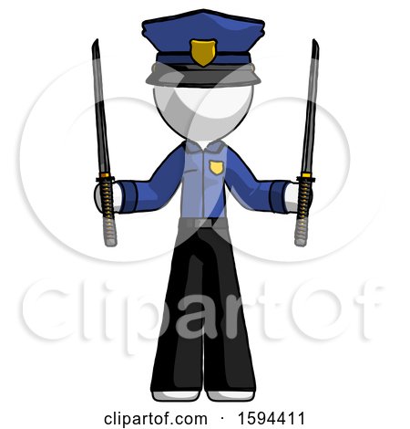 White Police Man Posing with Two Ninja Sword Katanas up by Leo Blanchette