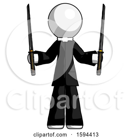 White Clergy Man Posing with Two Ninja Sword Katanas up by Leo Blanchette