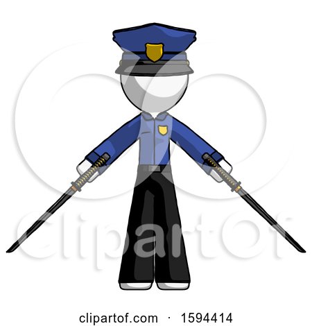 White Police Man Posing with Two Ninja Sword Katanas by Leo Blanchette