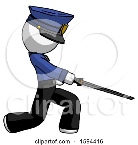 White Police Man with Ninja Sword Katana Slicing or Striking Something by Leo Blanchette