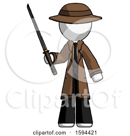White Detective Man Standing up with Ninja Sword Katana by Leo Blanchette