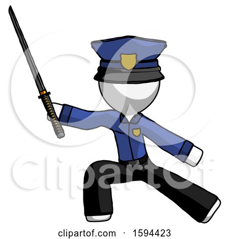White Police Man with Ninja Sword Katana in Defense Pose by Leo Blanchette