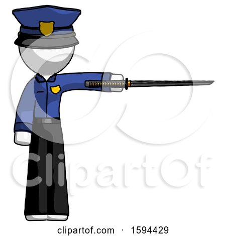White Police Man Standing with Ninja Sword Katana Pointing Right by Leo Blanchette