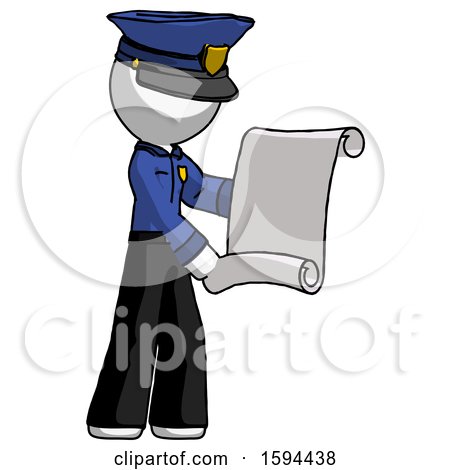 White Police Man Holding Blueprints or Scroll by Leo Blanchette