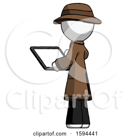 White Detective Man Looking at Tablet Device Computer with Back to Viewer by Leo Blanchette
