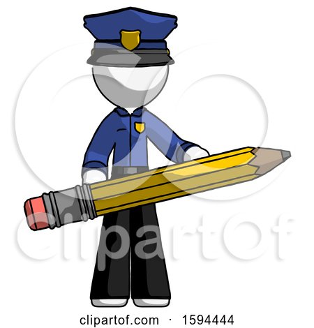 White Police Man Writer or Blogger Holding Large Pencil by Leo Blanchette