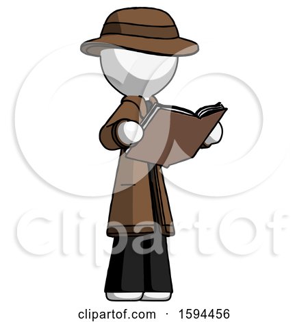 White Detective Man Reading Book While Standing up Facing Away by Leo Blanchette