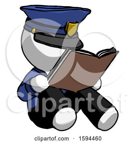 White Police Man Reading Book While Sitting down by Leo Blanchette