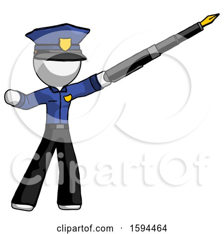 White Police Man Pen Is Mightier Than the Sword Calligraphy Pose by Leo Blanchette