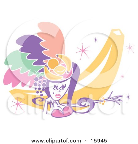 Pretty Showgirl Wearing Feathers And Fruit On Her Head Clipart Illustration by Andy Nortnik