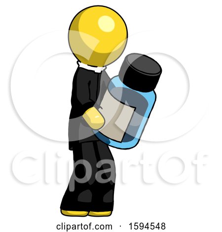 Yellow Clergy Man Holding Glass Medicine Bottle by Leo Blanchette