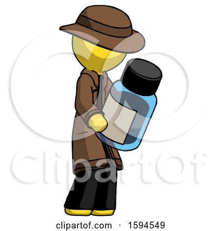 Yellow Detective Man Holding Glass Medicine Bottle by Leo Blanchette