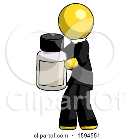Yellow Clergy Man Holding White Medicine Bottle by Leo Blanchette