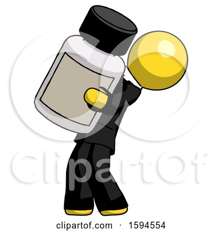 Yellow Clergy Man Holding Large White Medicine Bottle by Leo Blanchette