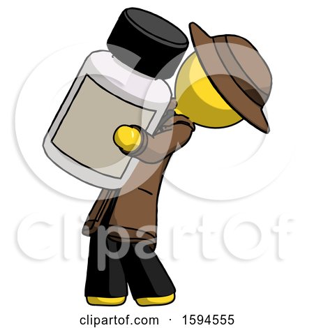 Yellow Detective Man Holding Large White Medicine Bottle by Leo Blanchette