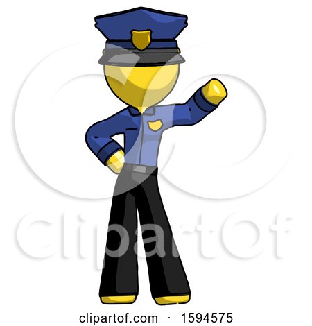 Yellow Police Man Waving Left Arm with Hand on Hip by Leo Blanchette