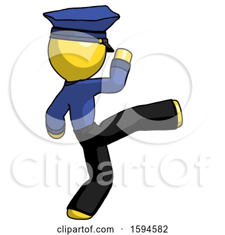 Yellow Police Man Kick Pose by Leo Blanchette