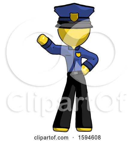 Yellow Police Man Waving Right Arm with Hand on Hip by Leo Blanchette