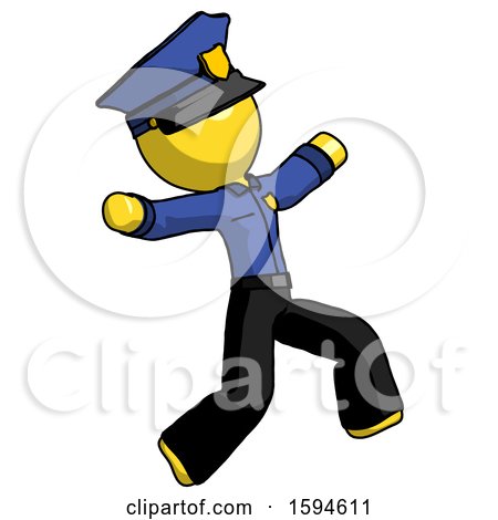 Yellow Police Man Running Away in Hysterical Panic Direction Right by Leo Blanchette