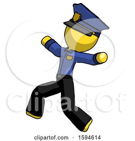 Yellow Police Man Running Away in Hysterical Panic Direction Left by Leo Blanchette