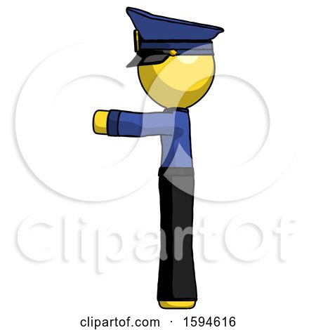 Yellow Police Man Pointing Left by Leo Blanchette