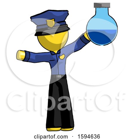 Yellow Police Man Holding Large Round Flask or Beaker by Leo Blanchette
