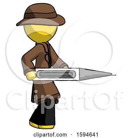 Yellow Detective Man Walking with Large Thermometer by Leo Blanchette