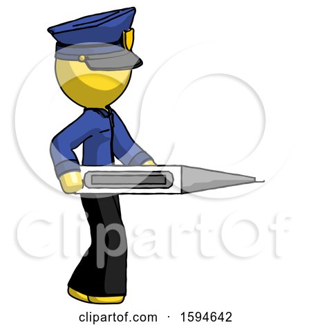 Yellow Police Man Walking with Large Thermometer by Leo Blanchette
