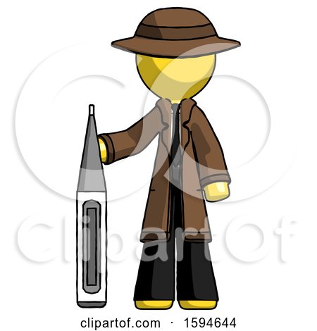 Yellow Detective Man Standing with Large Thermometer by Leo Blanchette