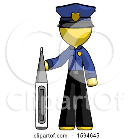 Yellow Police Man Standing with Large Thermometer by Leo Blanchette