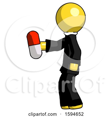 Yellow Clergy Man Holding Red Pill Walking to Left by Leo Blanchette