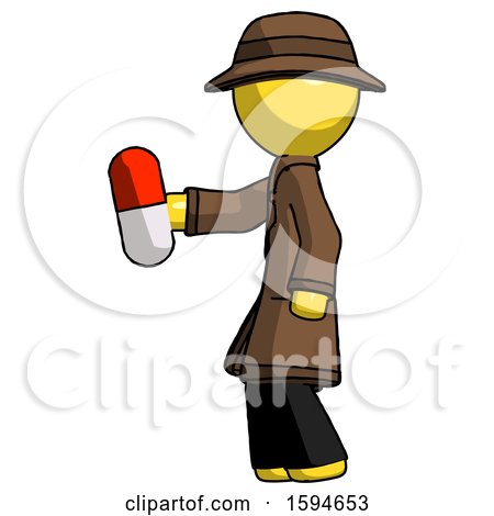 Yellow Detective Man Holding Red Pill Walking to Left by Leo Blanchette