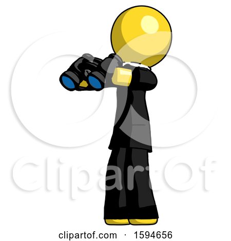 Yellow Clergy Man Holding Binoculars Ready to Look Left by Leo Blanchette
