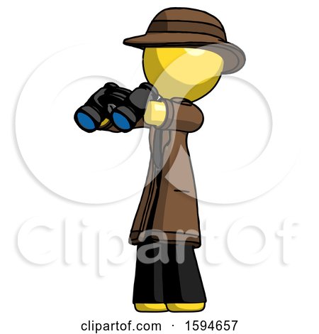Yellow Detective Man Holding Binoculars Ready to Look Left by Leo Blanchette