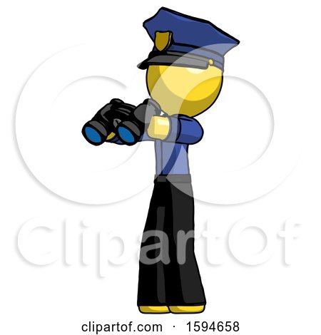 Yellow Police Man Holding Binoculars Ready to Look Left by Leo Blanchette