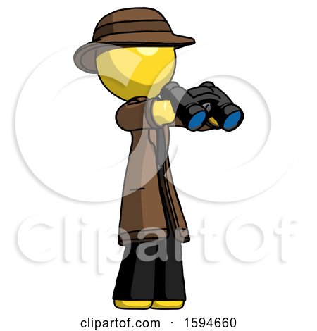 Yellow Detective Man Holding Binoculars Ready to Look Right by Leo Blanchette