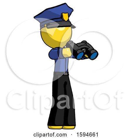 Yellow Police Man Holding Binoculars Ready to Look Right by Leo Blanchette