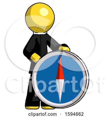 Yellow Clergy Man Standing Beside Large Compass by Leo Blanchette