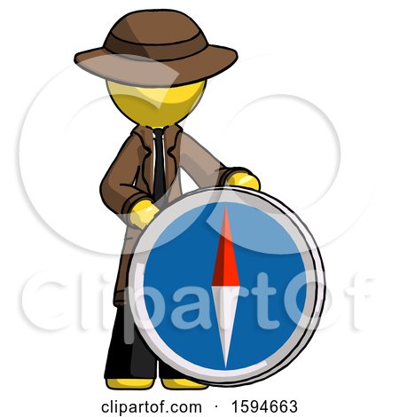 Yellow Detective Man Standing Beside Large Compass by Leo Blanchette